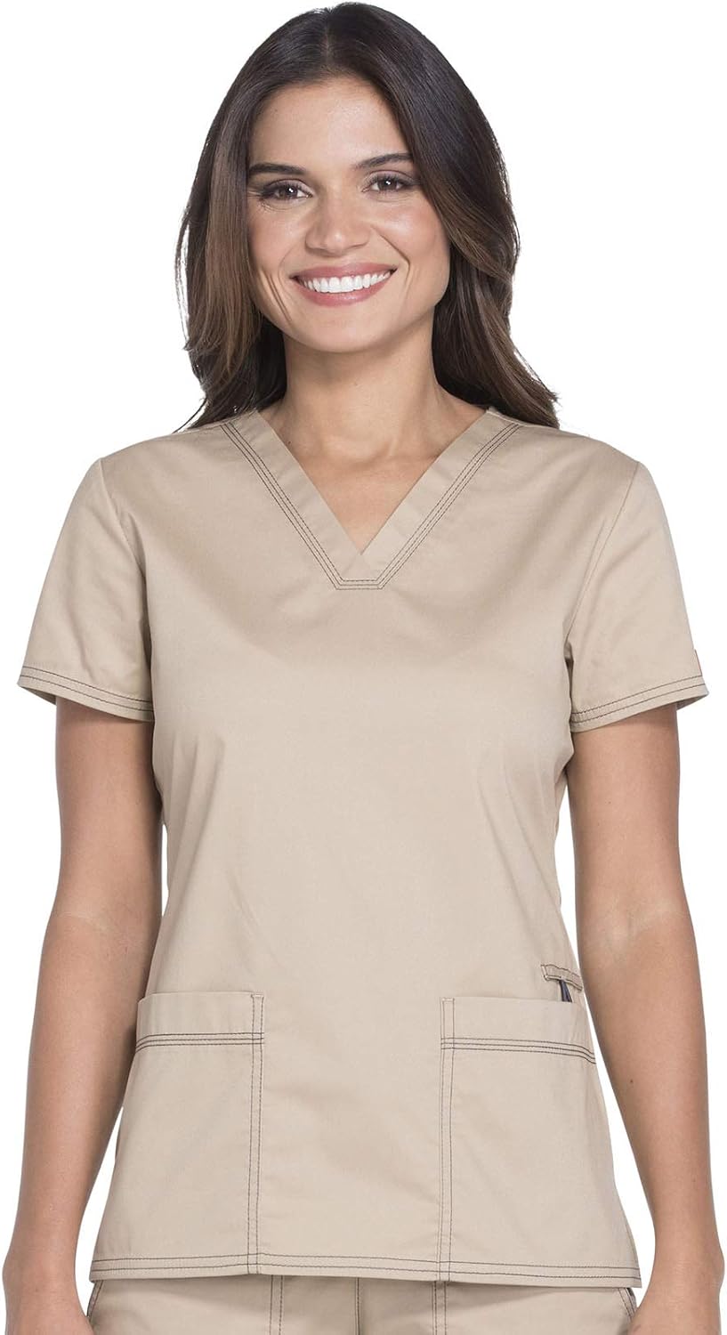 Dickies Womens V-Neck Top - Dark Khaki
