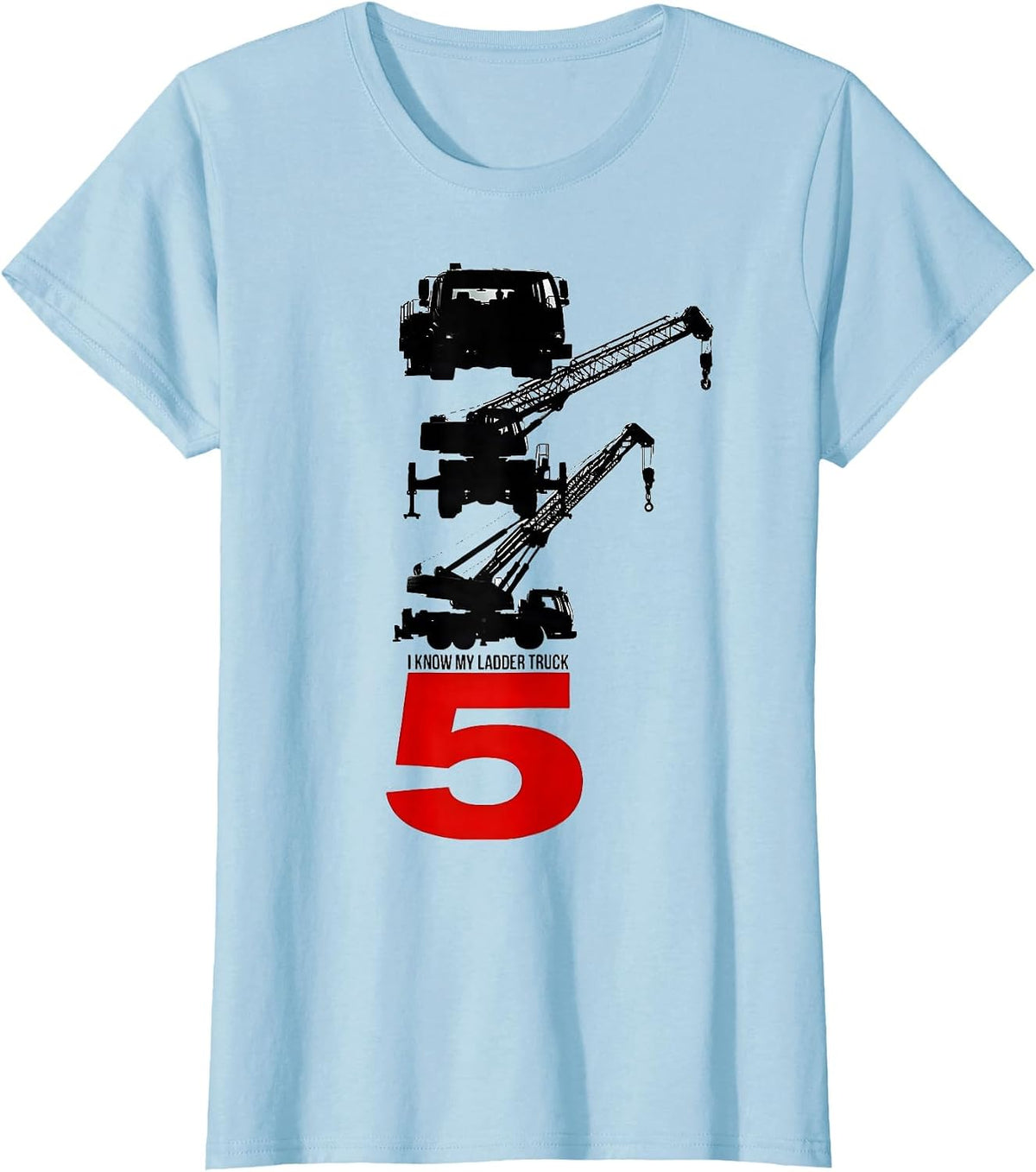Women's I Know My Ladder Truck 5 Kids Firefighter Fire Truck T-Shirt - Baby Blue