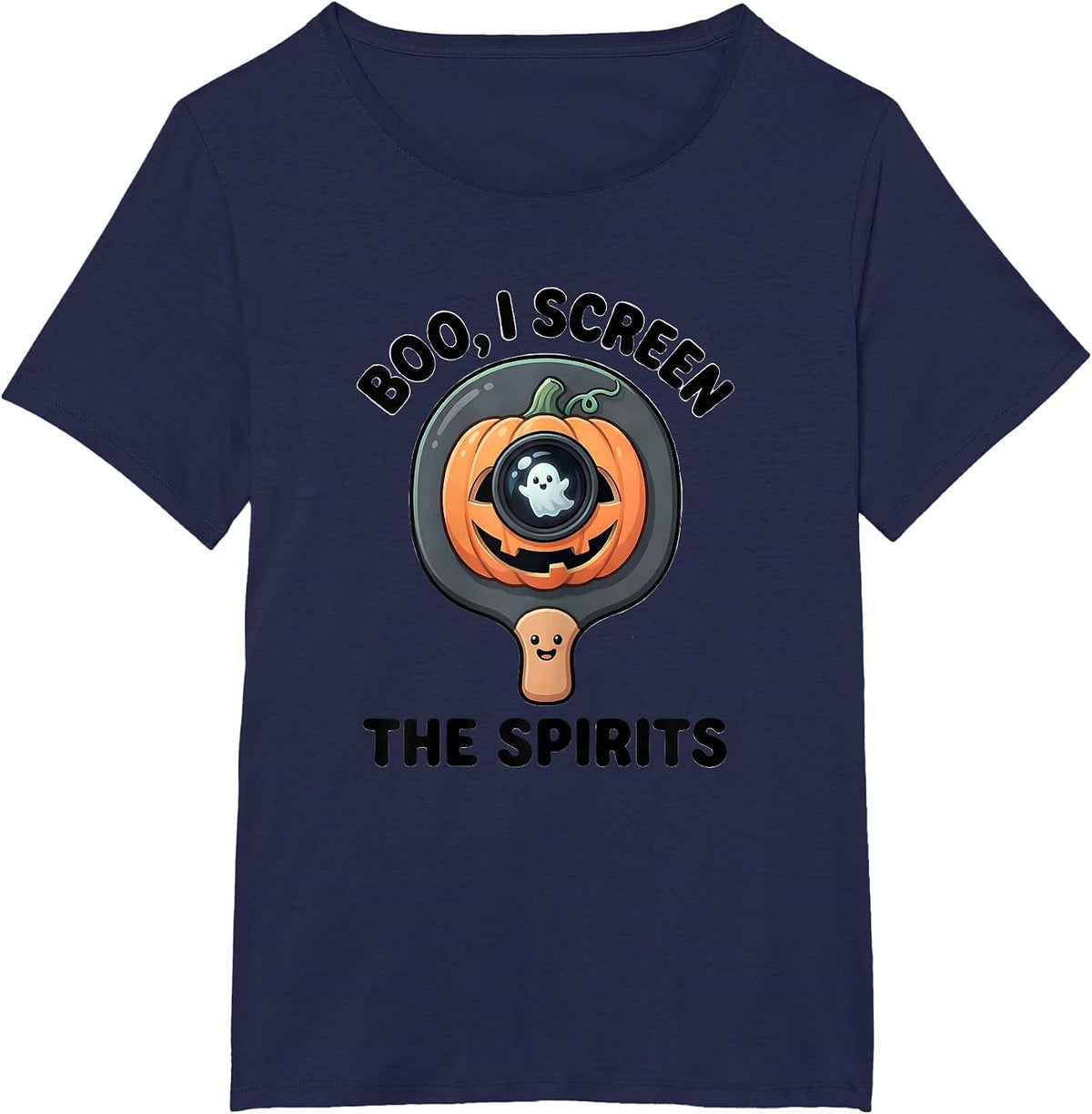 Women's Boo I Screen The Spirits Cute Kawaii Halloween Optometrist T-Shirt - Navy Blue