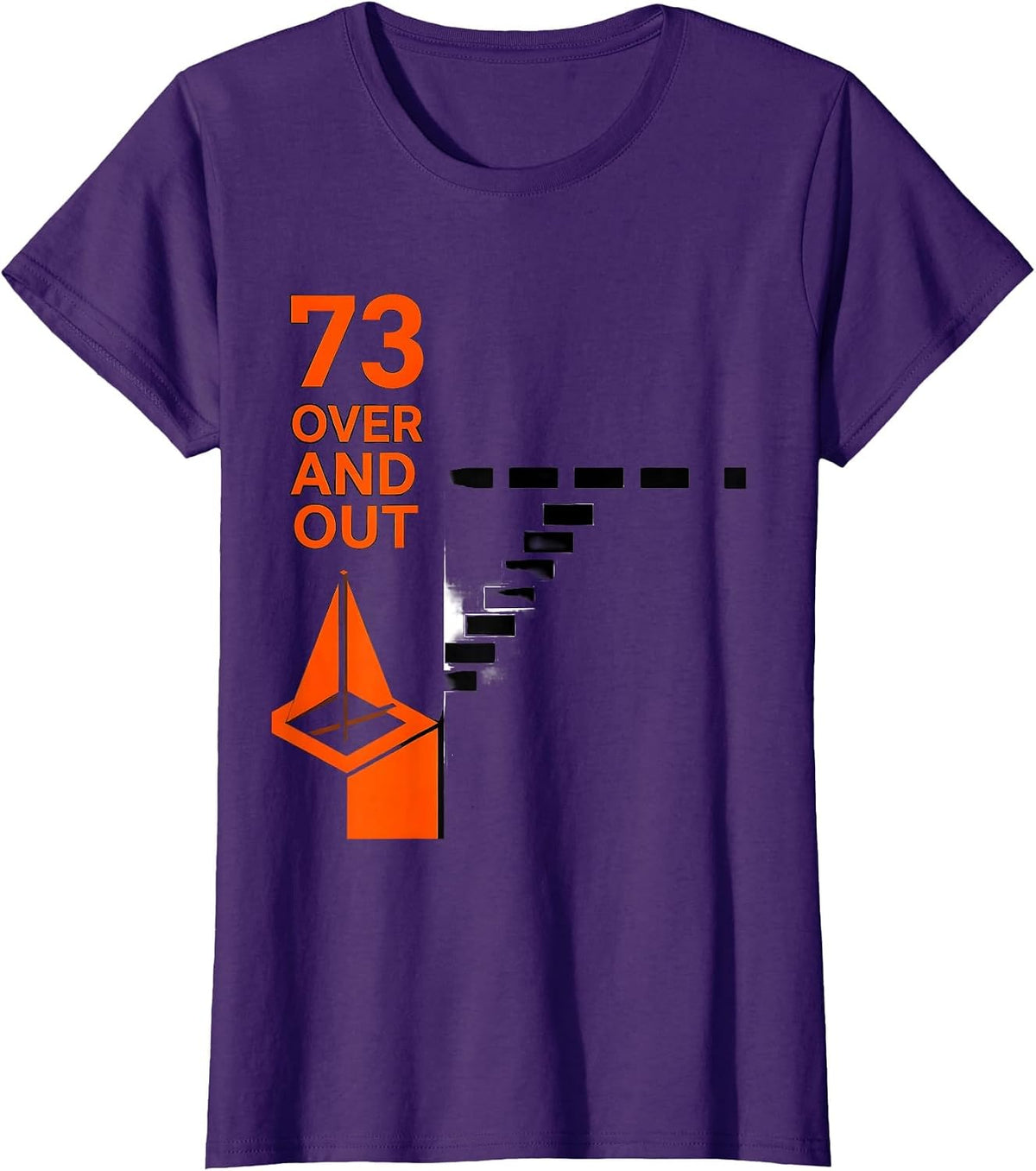 Women's 73, Over And Out Funny Ham Radio Operator Hobbyist Humor T-Shirt - Purple