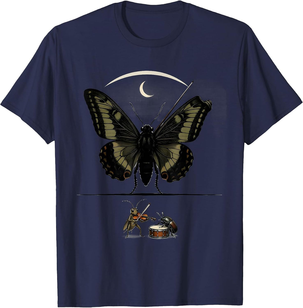 Men's Oversized Moth Insect Band Vintage Nature Lover T-Shirt - Navy Blue
