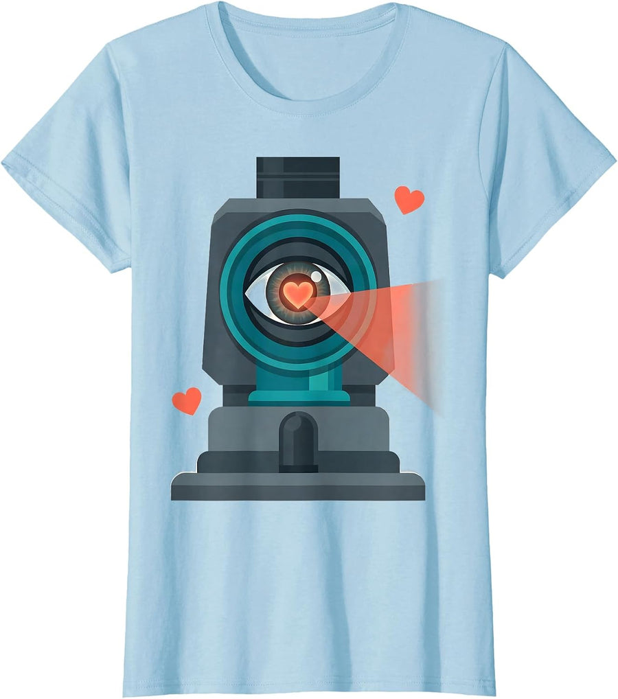 Women's Heart Eye Slit Lamp Optometrist Valentines Day Humor T-Shirt - Baby Blue
