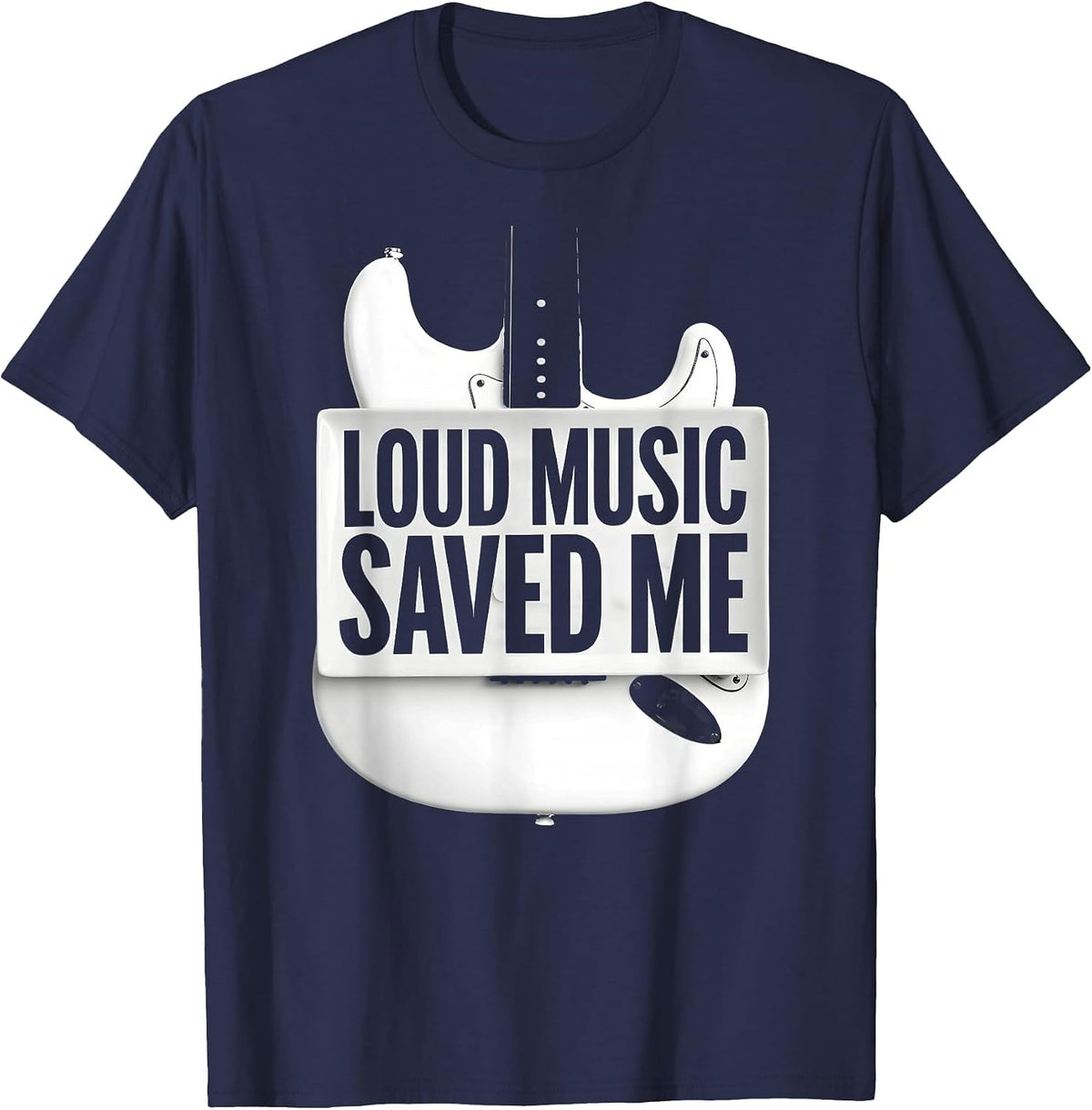 Loud Music Saved Me Punk Rock Design T-Shirt - Navy Blue