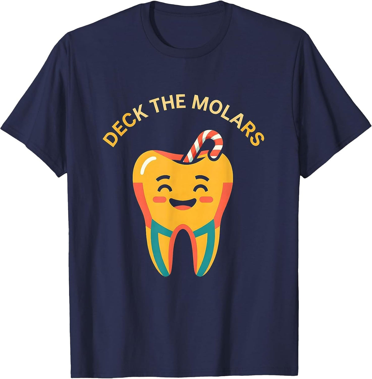 Men's Deck the Molars Funny Dental Christmas Dentist Team Tooth T-Shirt - Navy Blue