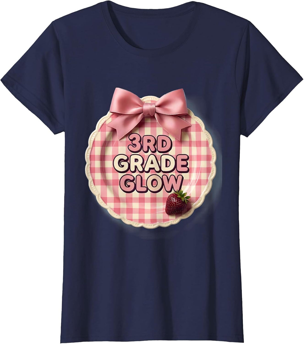 Women's 3rd Grade Glow Cute Gingham Back to School Girl First Day T-Shirt - Navy Blue