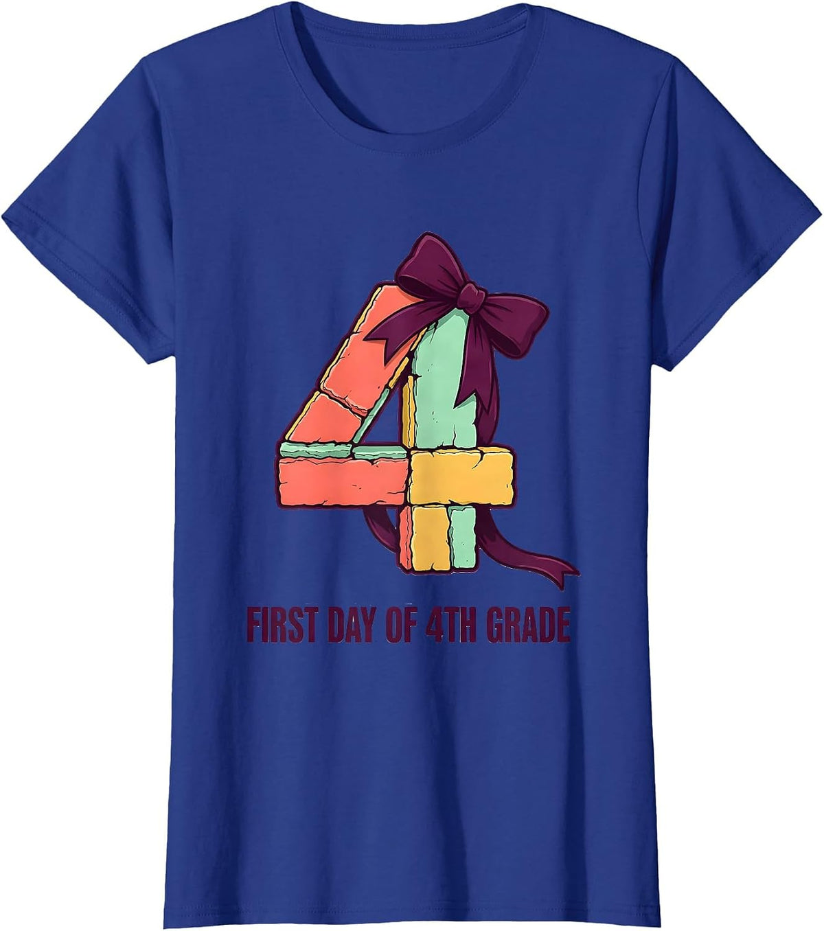 Women's First Day Of 4th Grade Cute Coquette Bow Back To School T-Shirt - Royal Blue