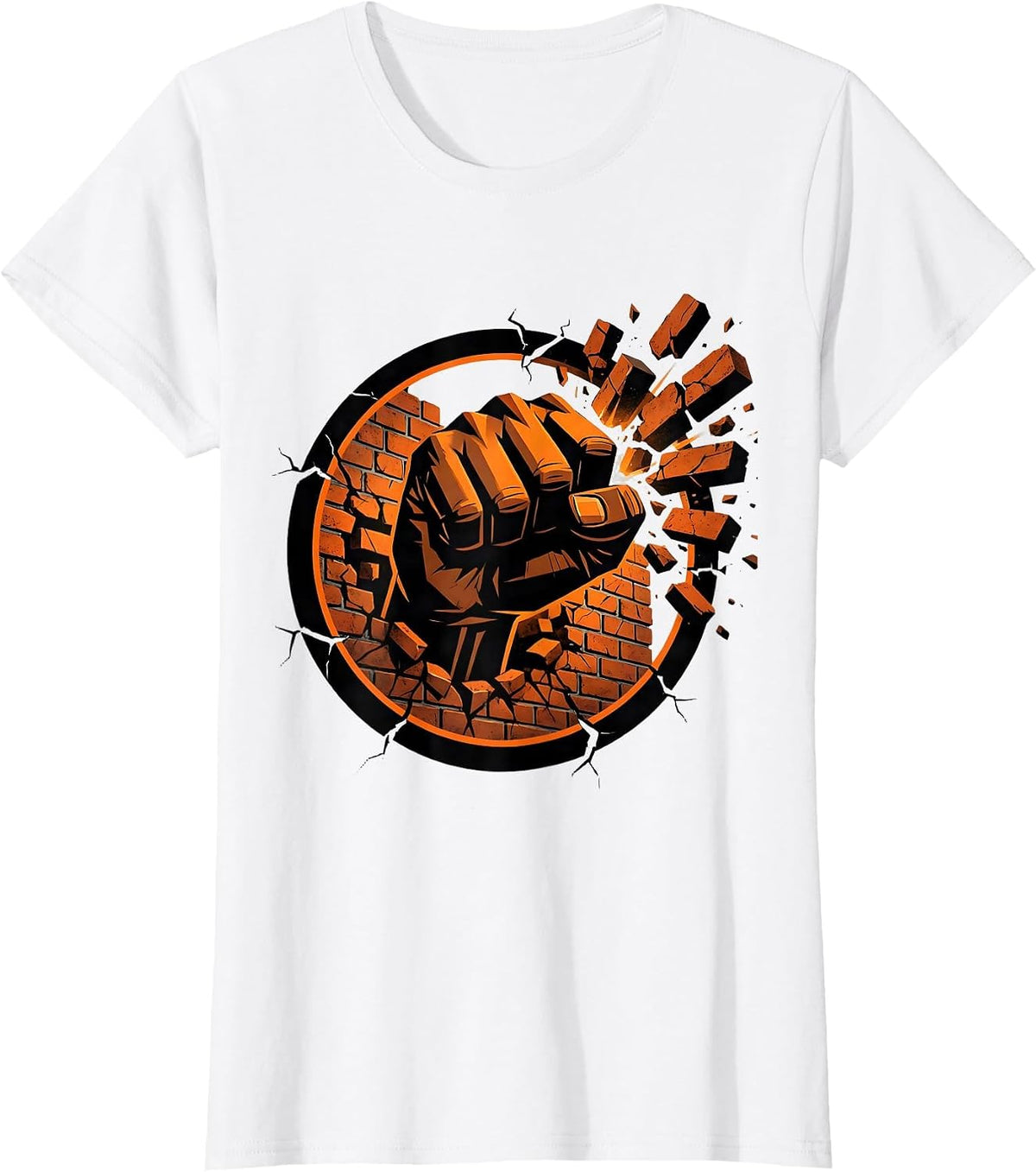 Punk Fist Through Brick Wall Graphic Tee T-Shirt - White