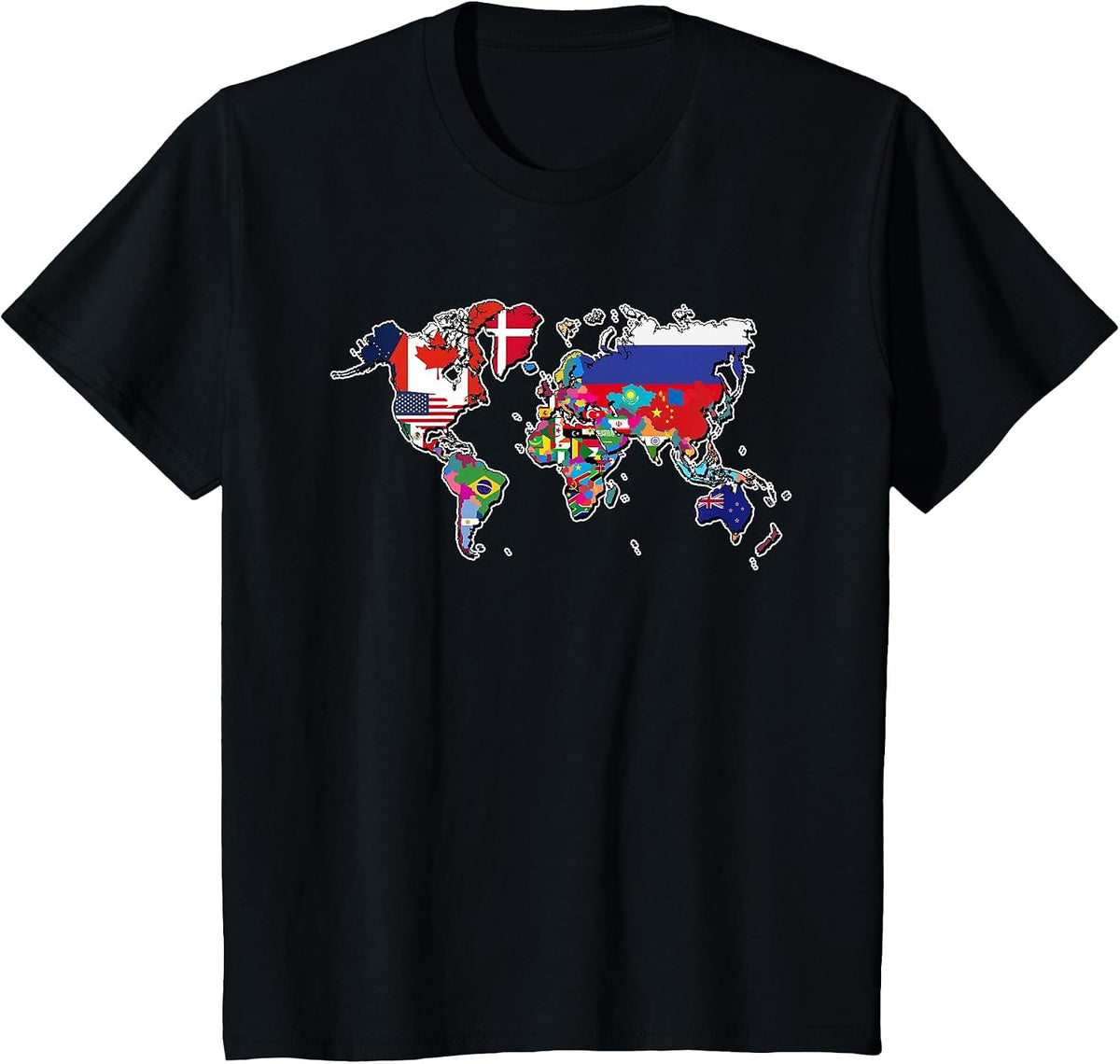 World Flag Map T-Shirt Globe Travelers Atlas T-Shirt - Black