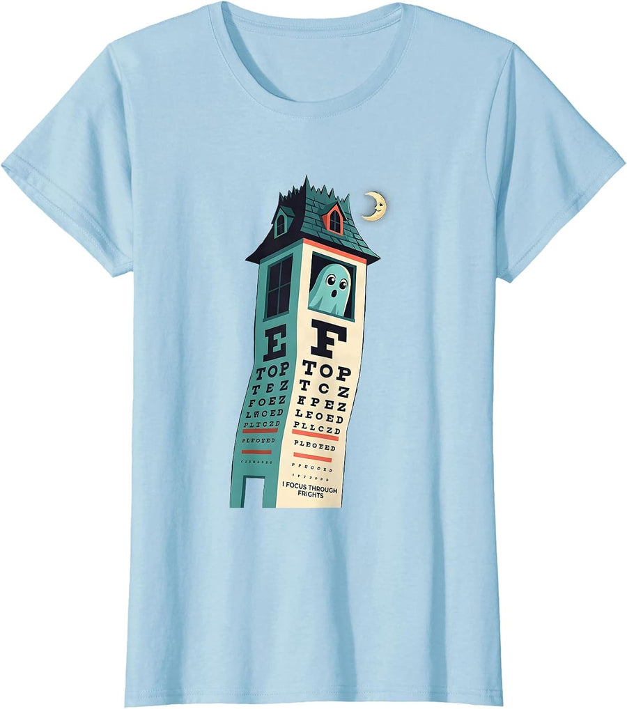 Women's I Focus Through Frights Funny Optometrist Halloween Eye T-Shirt - Baby Blue