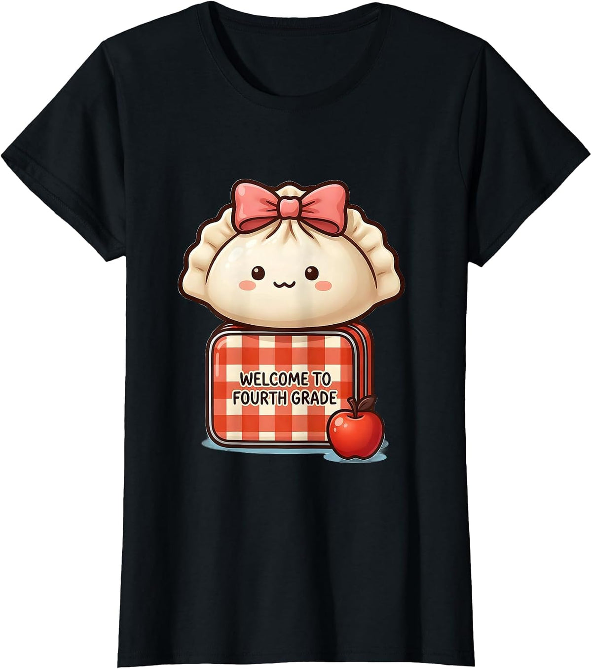 Women's Welcome to Fourth Grade Cute Dumpling Girl First Day T-Shirt - Black