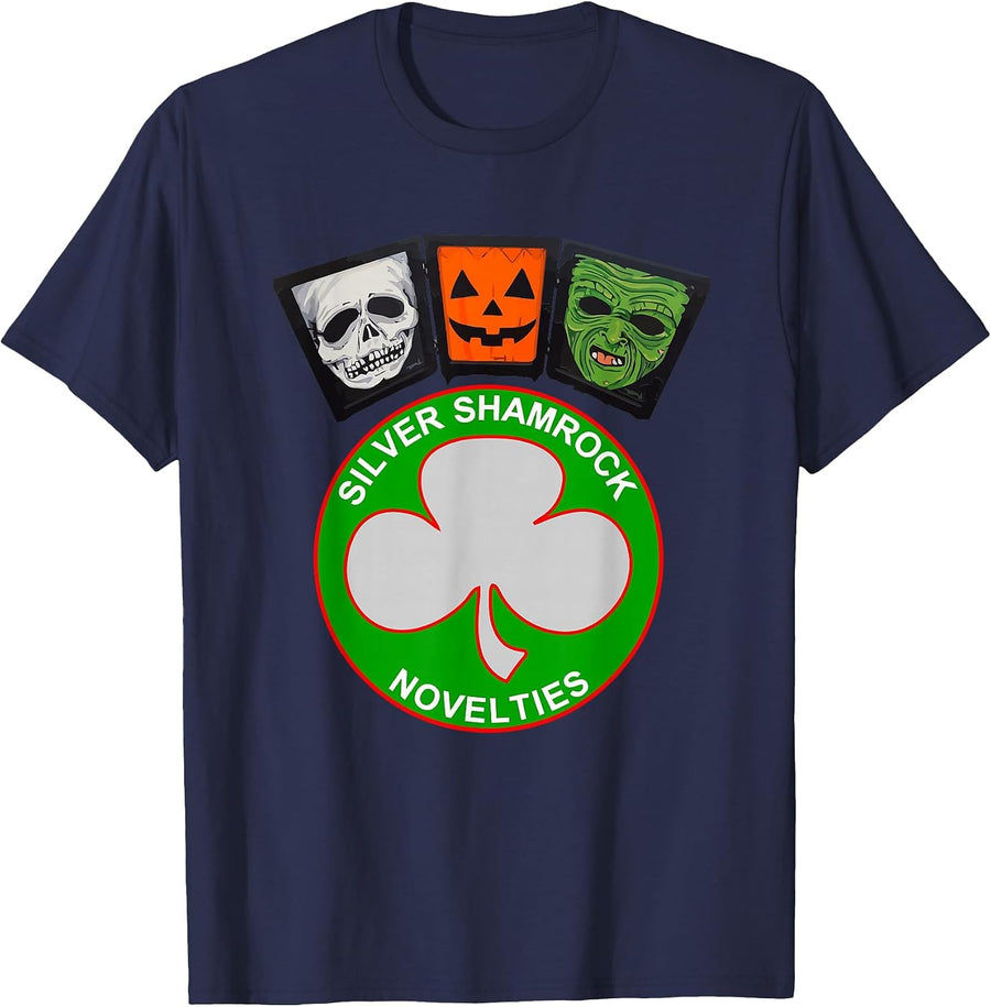 Halloween III Silver Shamrock and Masks T-Shirt - Navy Blue