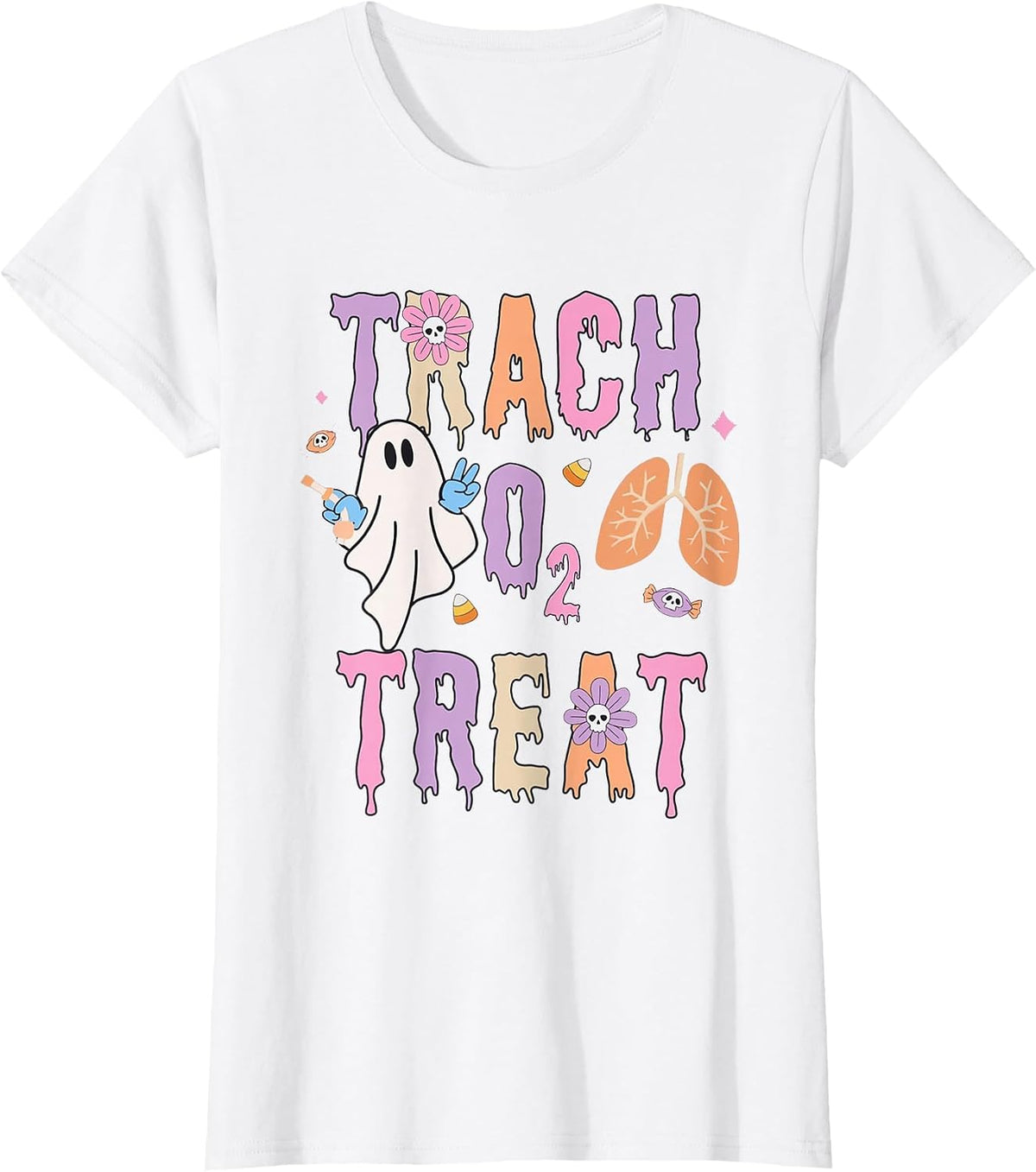 Trach or Treat Halloween Respiratory Therapist Pulmonary T-Shirt - White