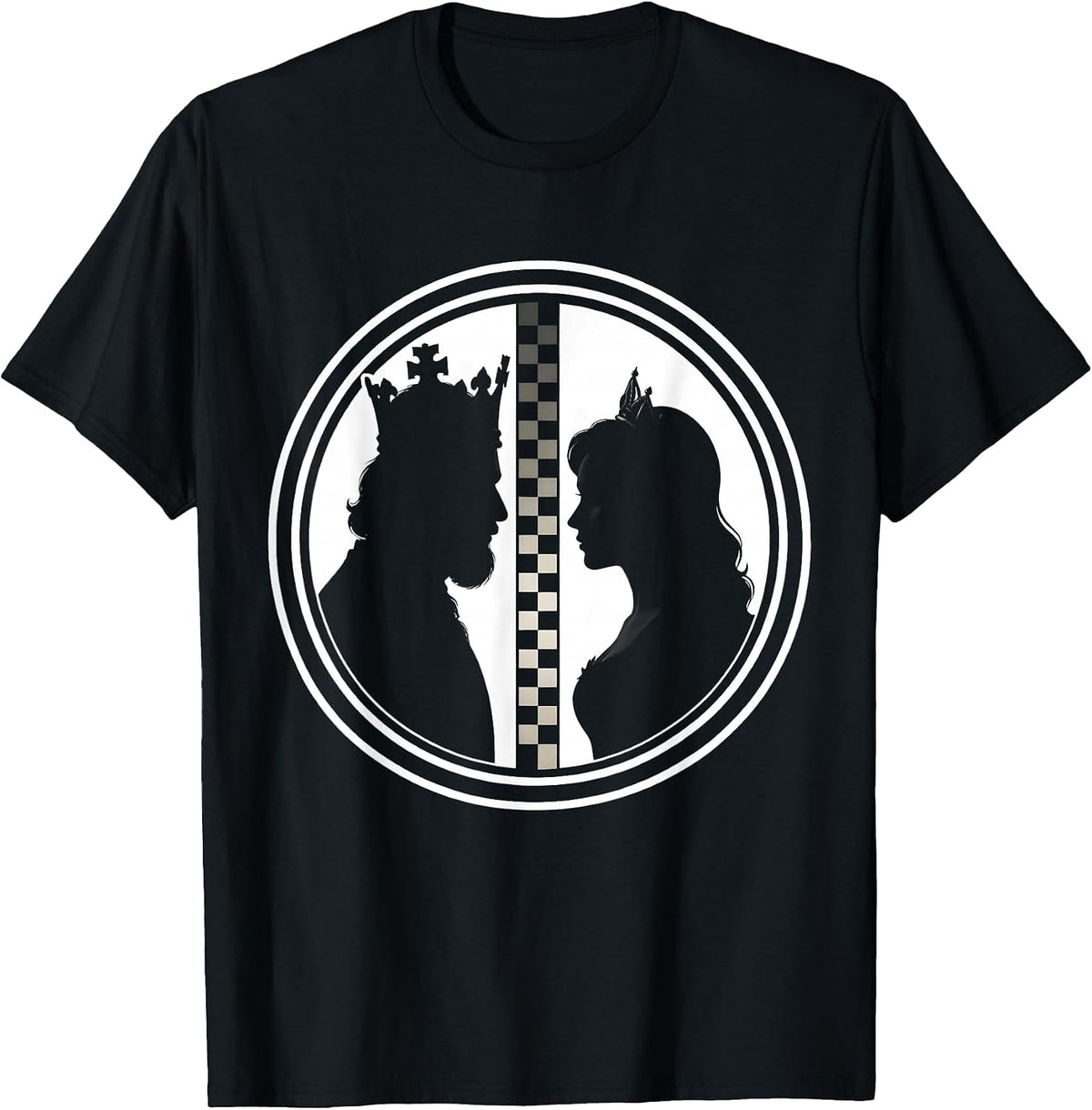 Men's Chess Pieces Face Off Board Game Illustration T-Shirt - Black