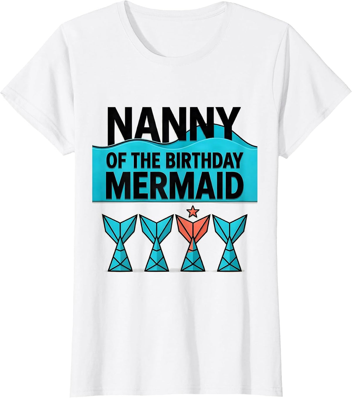 Women's Nanny Of The Birthday Mermaid Geometric Mermaid Squad Family T-Shirt - White
