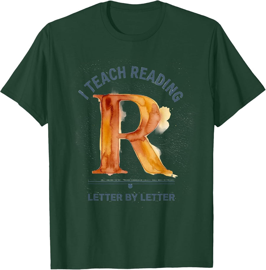 Men's I Teach Reading Letter By Letter Dyslexia Teacher Humor T-Shirt - Dark Green
