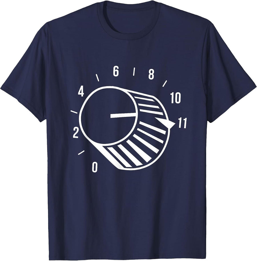 Music Lover T-Shirt - Volume Knob to Max 11 T-Shirt - Navy Blue