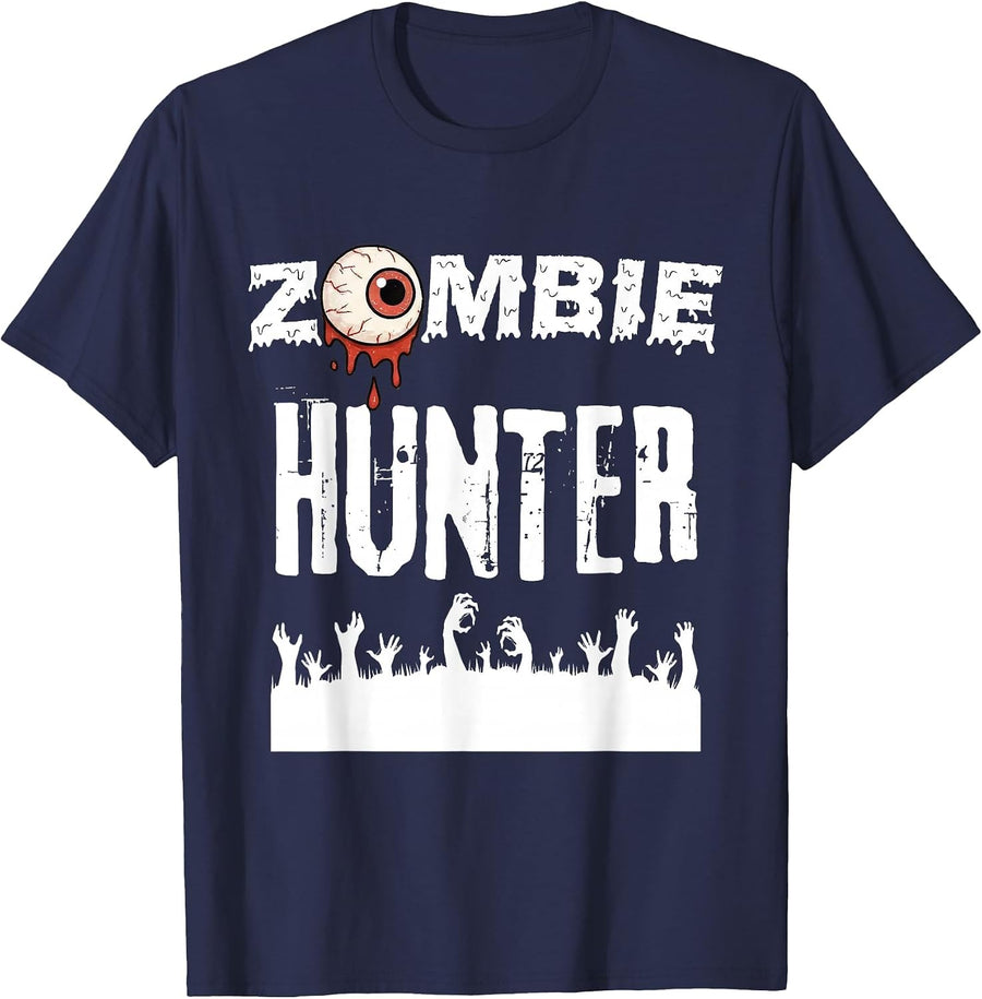 Funny Zombie Hunter Halloween Cute with an Eye Hunting T-Shirt - Navy Blue