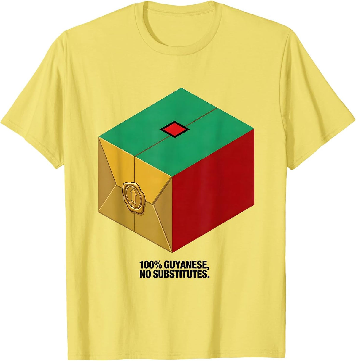 Men's 100% Guyanese No Substitutes Isometric Flag Pride T-Shirt - Lemon Yellow