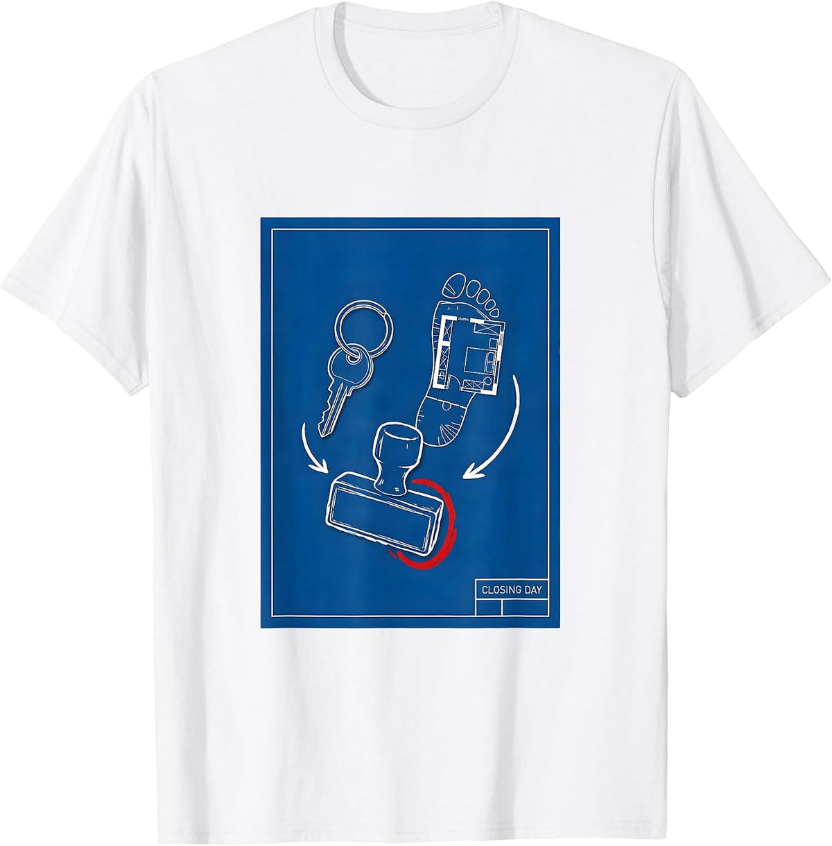 Men's Closing Day Technical Blueprint Realtor Real Estate Agent T-Shirt - White