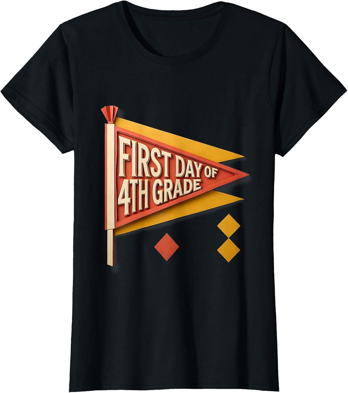 First Day of 4th Grade Paper Cutout Back to School Pennant T-Shirt - Black