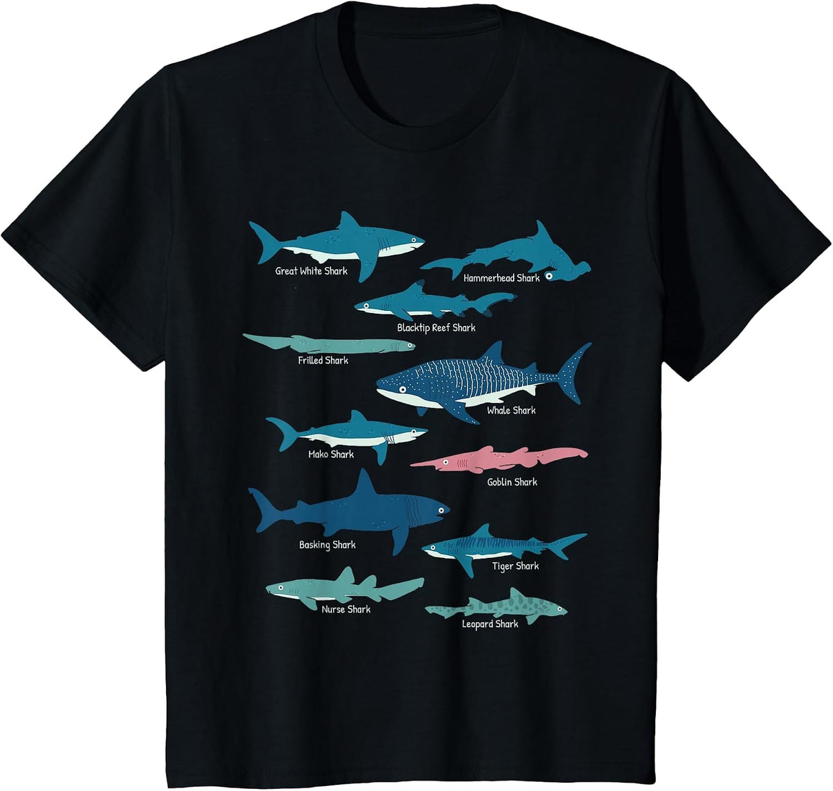 Types of Sharks Educational Collection Marine Biologists T-Shirt - Black