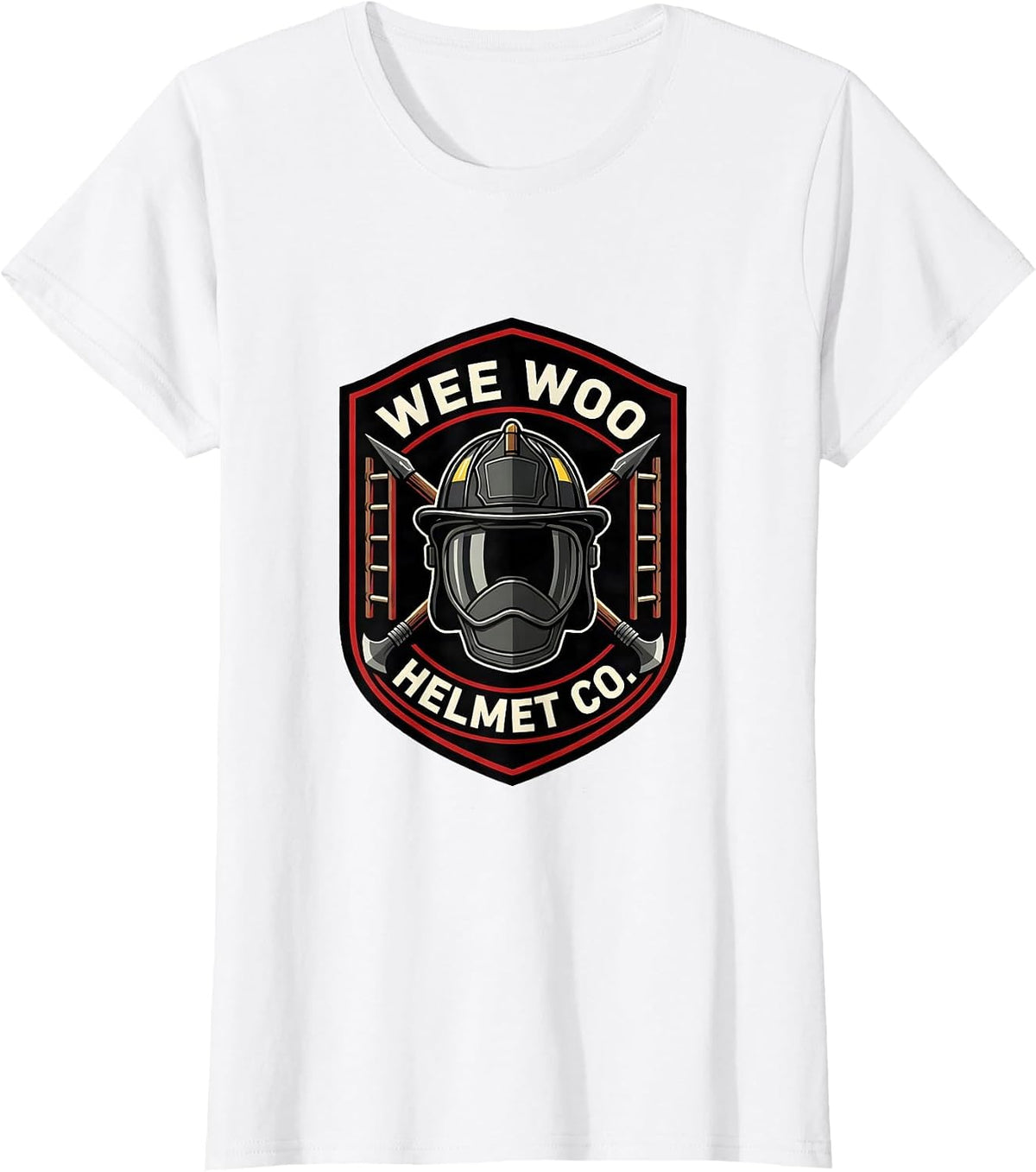Women's WEE WOO HELMET CO Firefighter Crew Emblem Fire Department T-Shirt - White