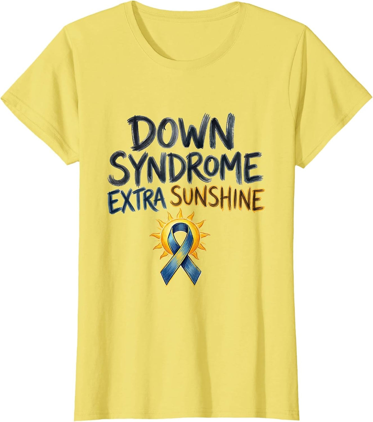 Down Syndrome Extra Sunshine Hand-Sketched Awareness Support T-Shirt - Lemon Yellow