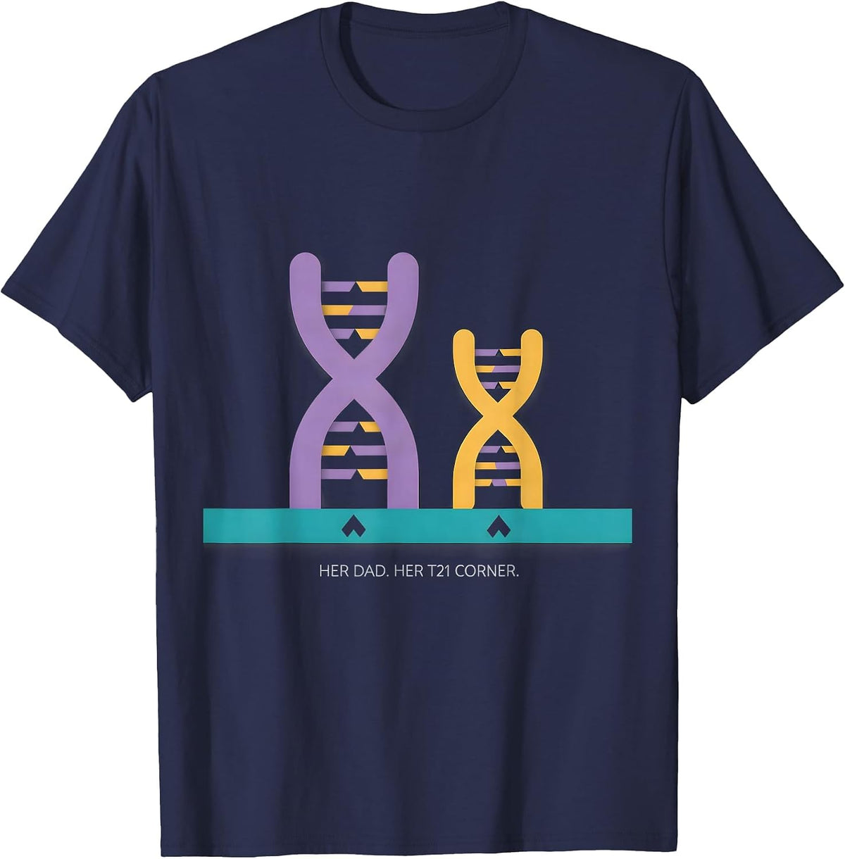Her Dad Her T21 Corner Down Syndrome Awareness Support T-Shirt - Navy Blue