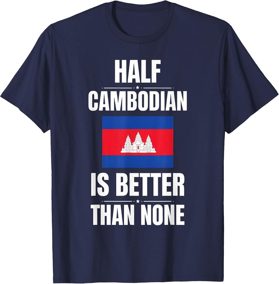 Half Cambodia Angkor Wat Cambodia Flag Cambodian T-Shirt - Navy Blue