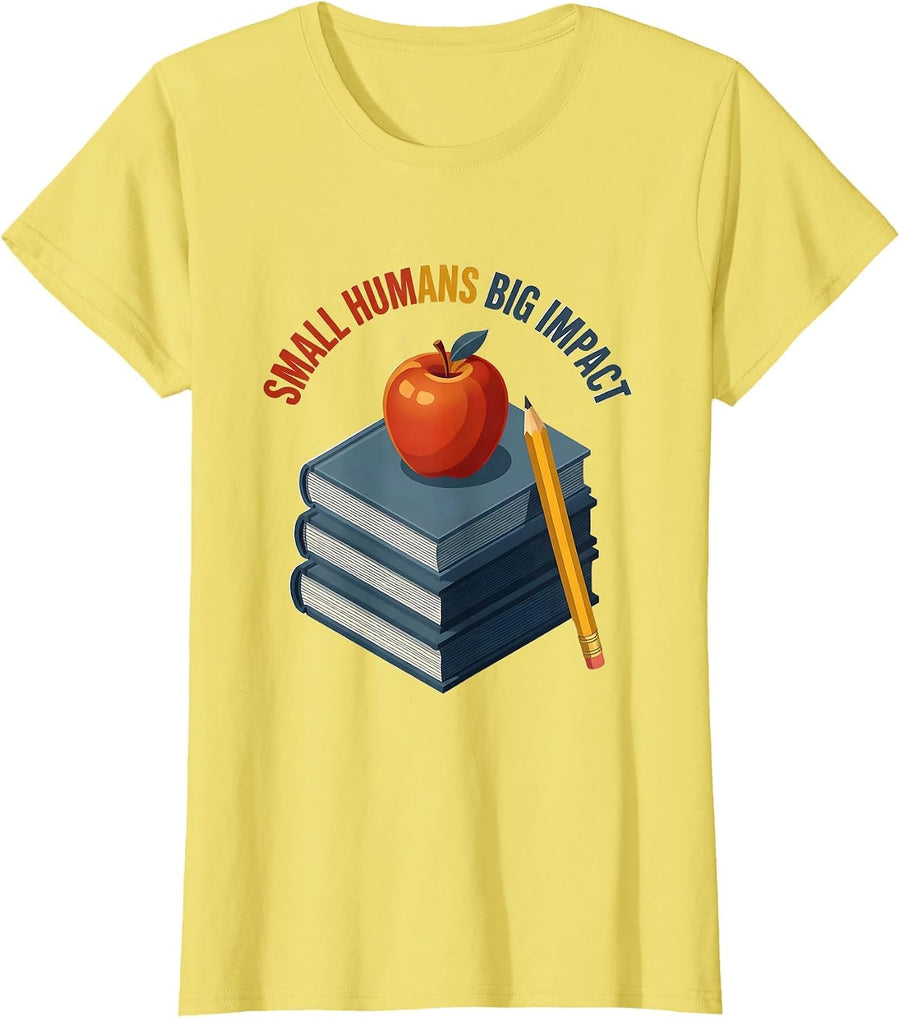 Small Humans Big Impact 4th Grade Teacher Design T-Shirt - Lemon Yellow