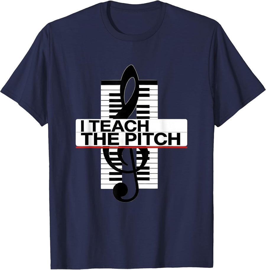 I Teach The Pitch Playful Music Teacher Appreciation Back T-Shirt - Navy Blue
