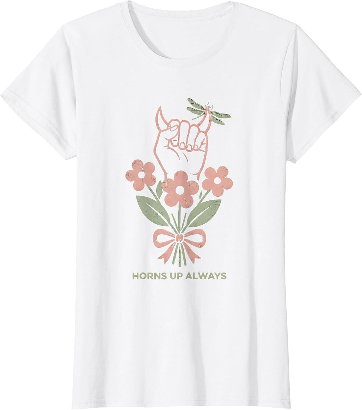 Horns Up Always Metal Band Graphic Design T-Shirt, Women, White, Large - As Pictured