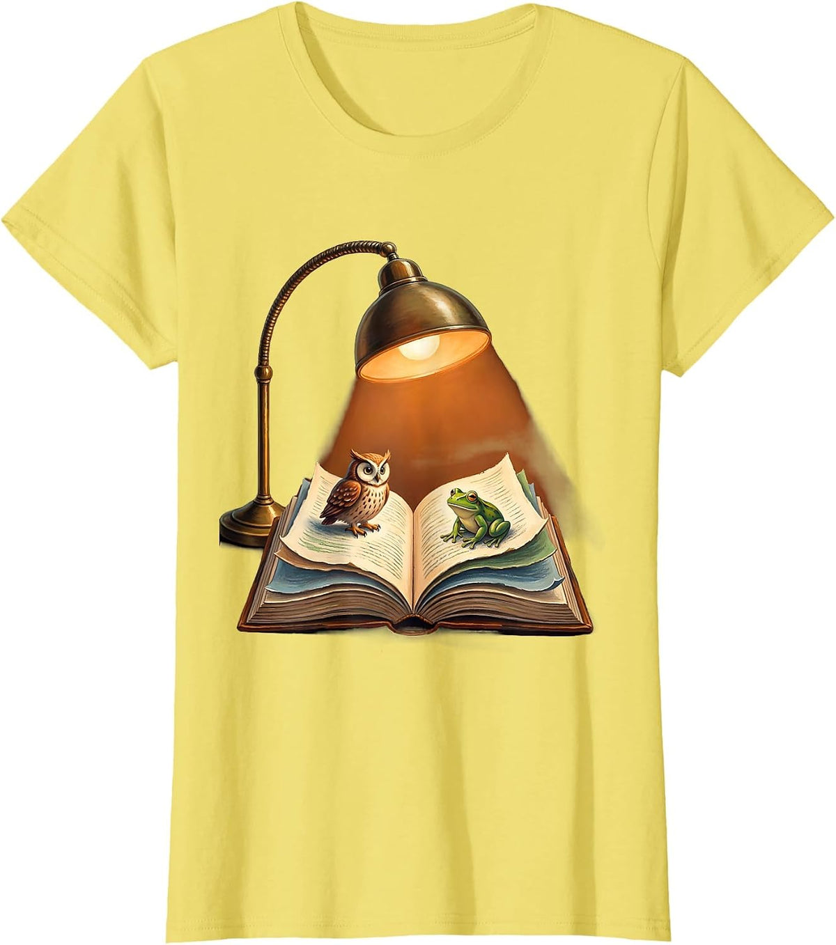 Women's Reading Teacher Desk Lamp Storybook Illustration T-Shirt - Lemon Yellow