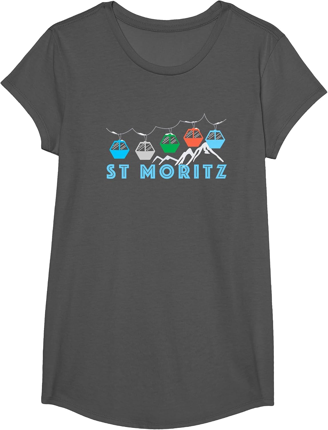 St. Moritz Ski Mountain Gondola - St. Moritz, Switzerland T-Shirt - Girls Asphalt Grey