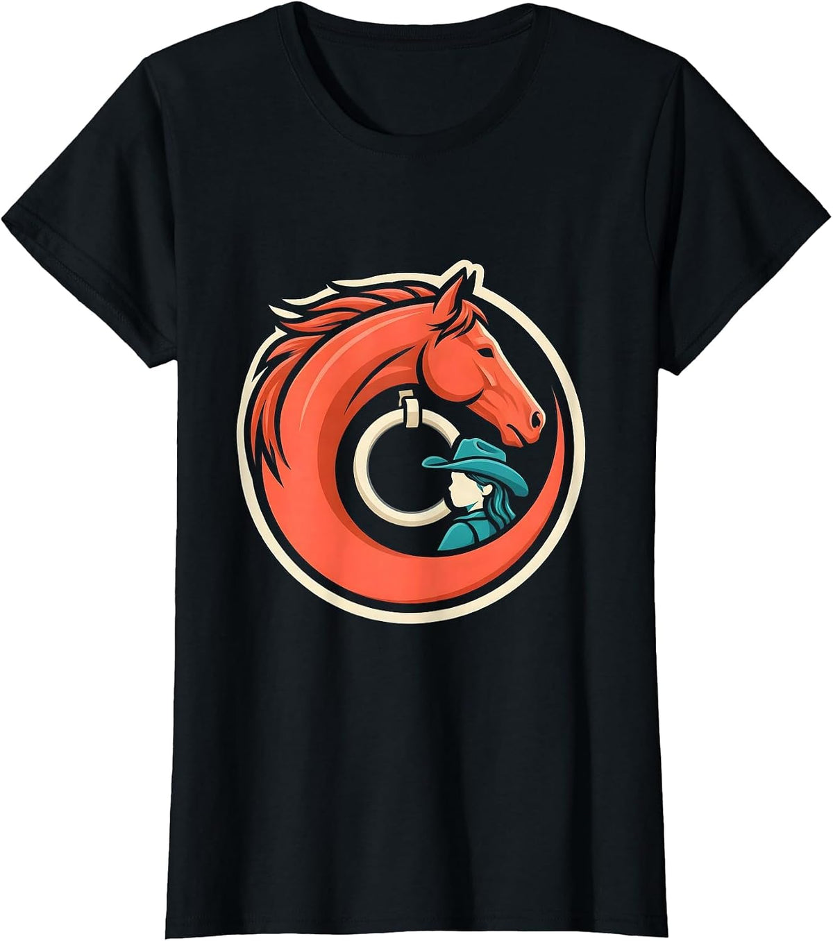 Women's Horse and Cowgirl Badge Western Equestrian Lover T-Shirt - Black