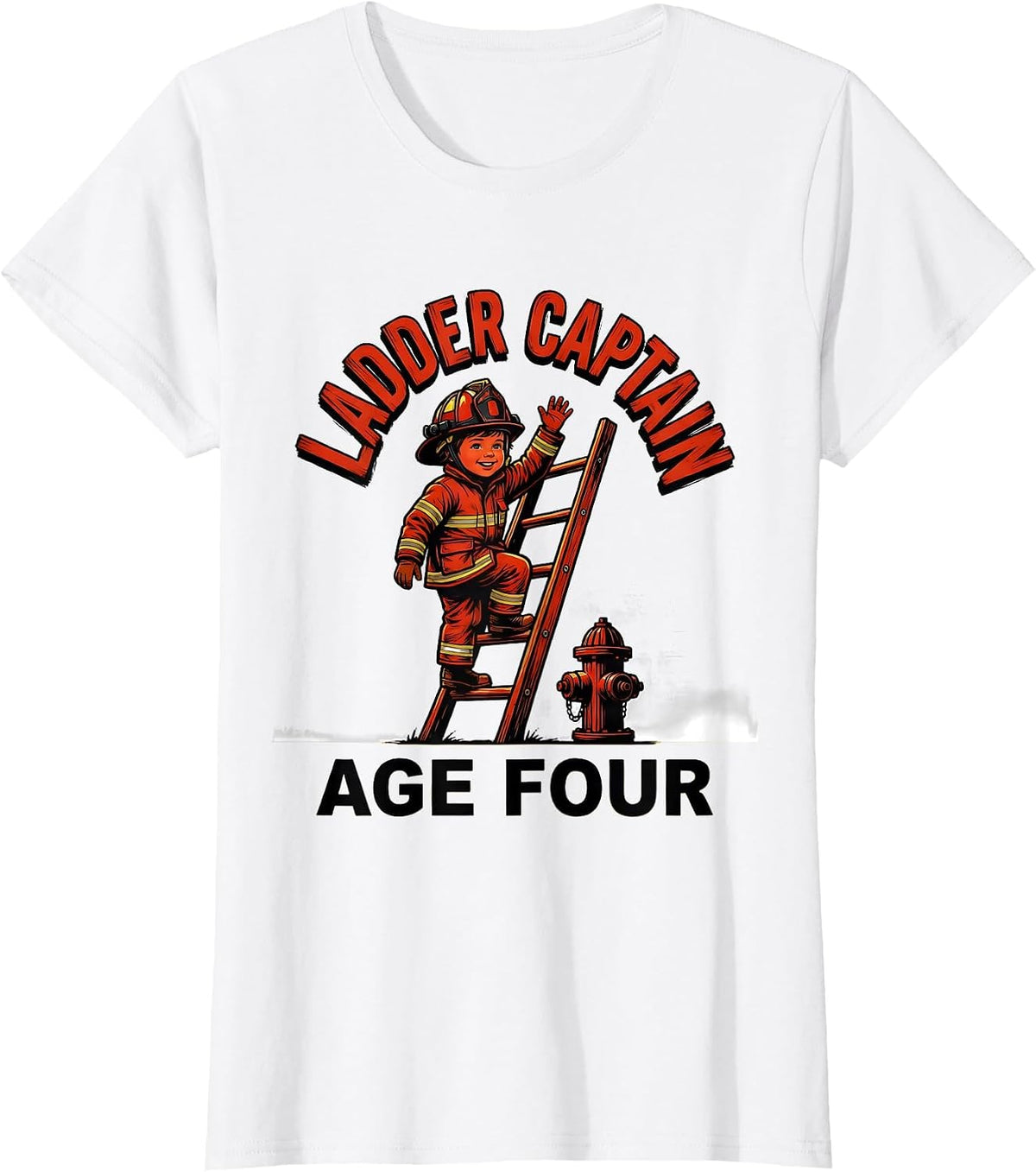 Ladder Captain Age Four Firefighter Kids Birthday Party T-Shirt - White
