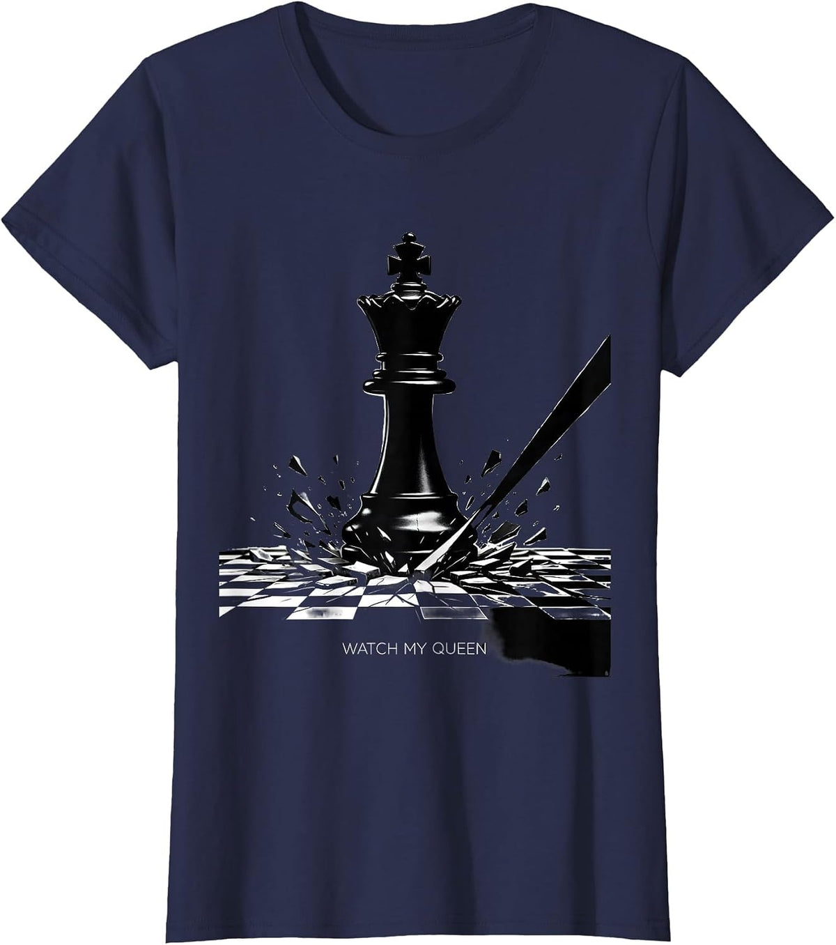 Women's Watch My Queen Funny Chess Player Gift Chess Lover Humor T-Shirt - Navy Blue