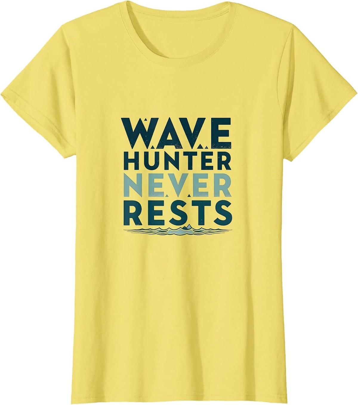 Wave Hunter Never Rests Surf Design T-Shirt - Lemon Yellow