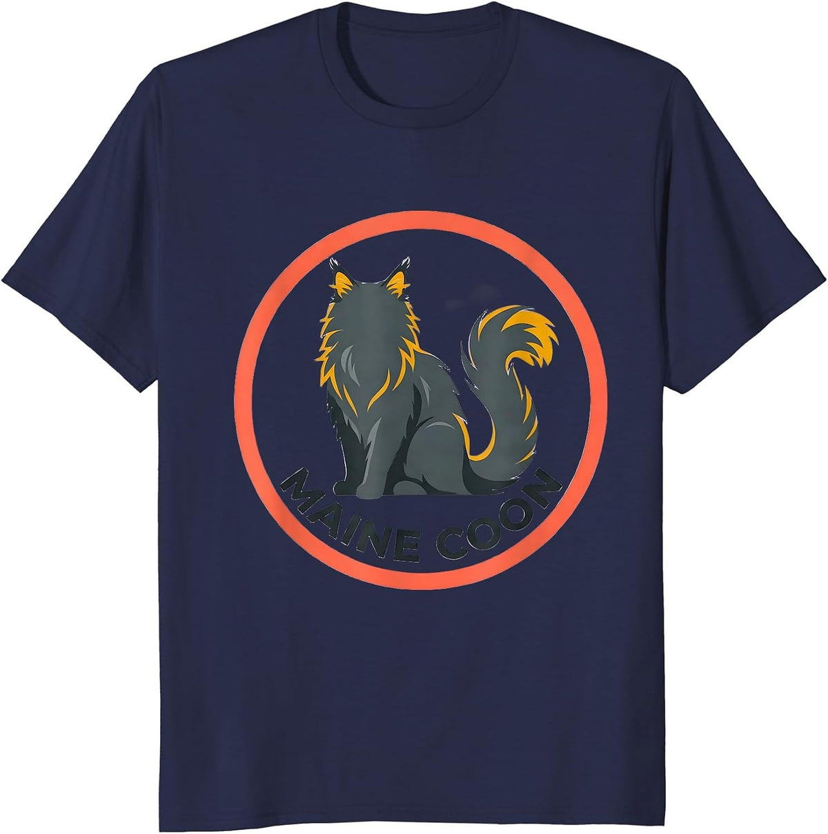 Maine Coon Minimalist Badge Patch Line Art Cat Icon T-Shirt - Navy Blue