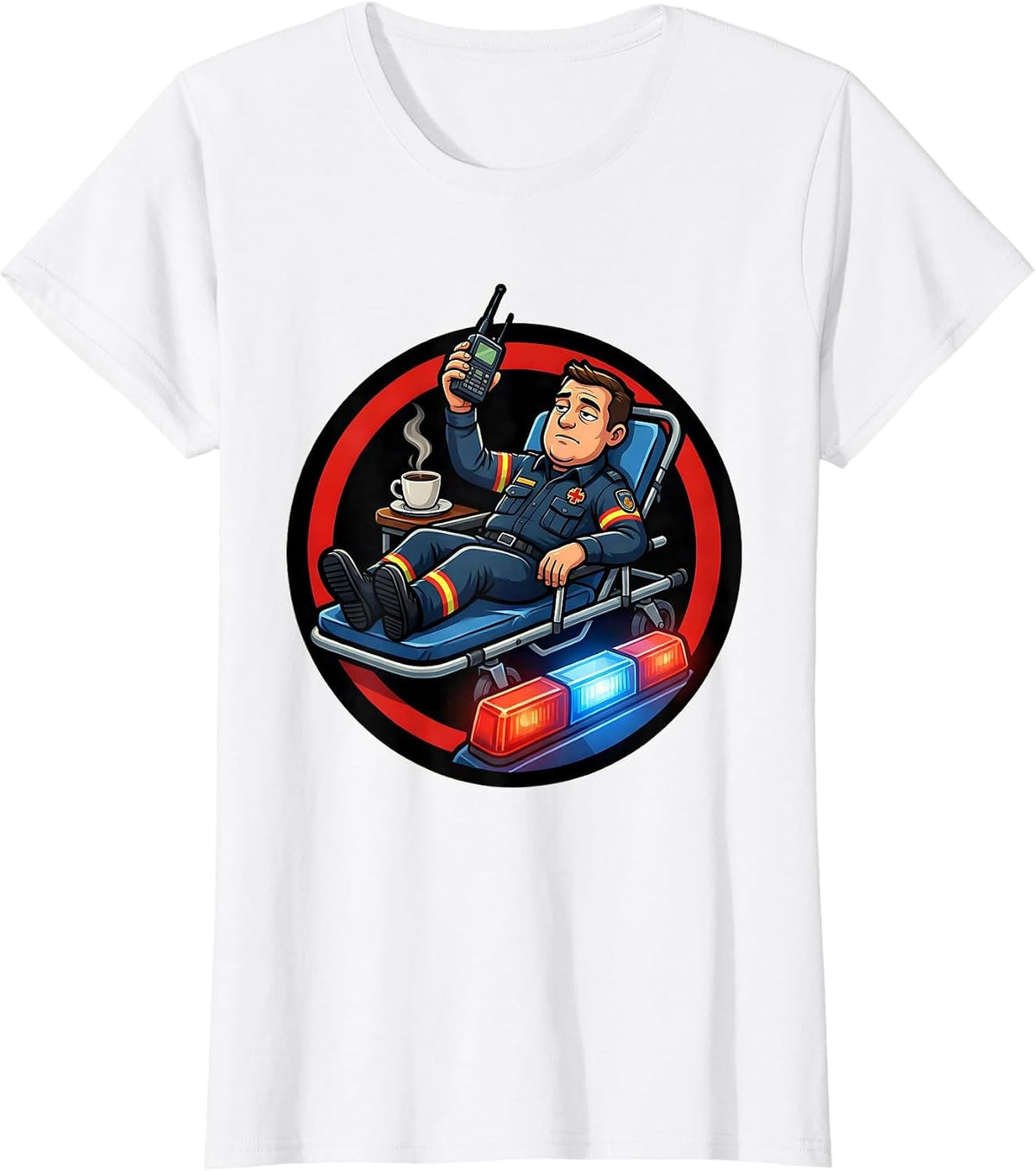 Paramedic Badge Calm Cartoon EMS Crew Off Duty Humor T-Shirt - White