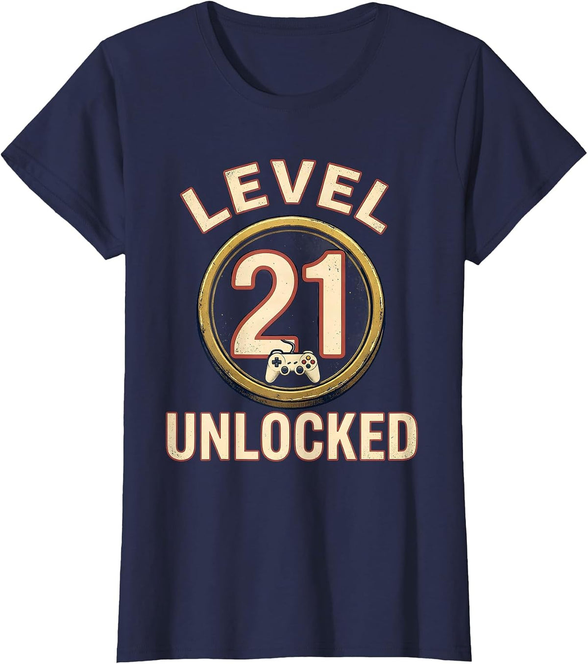 Women's Level 21 Unlocked Vintage Gamer Birthday Milestone T-Shirt - Navy Blue