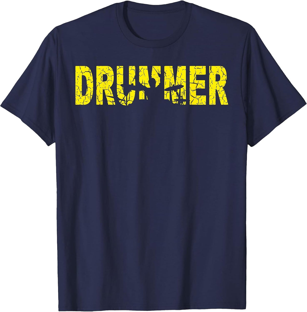 Drummer with Drumsticks in Hand Retro Drumset Old Rocker T-Shirt - Navy Blue