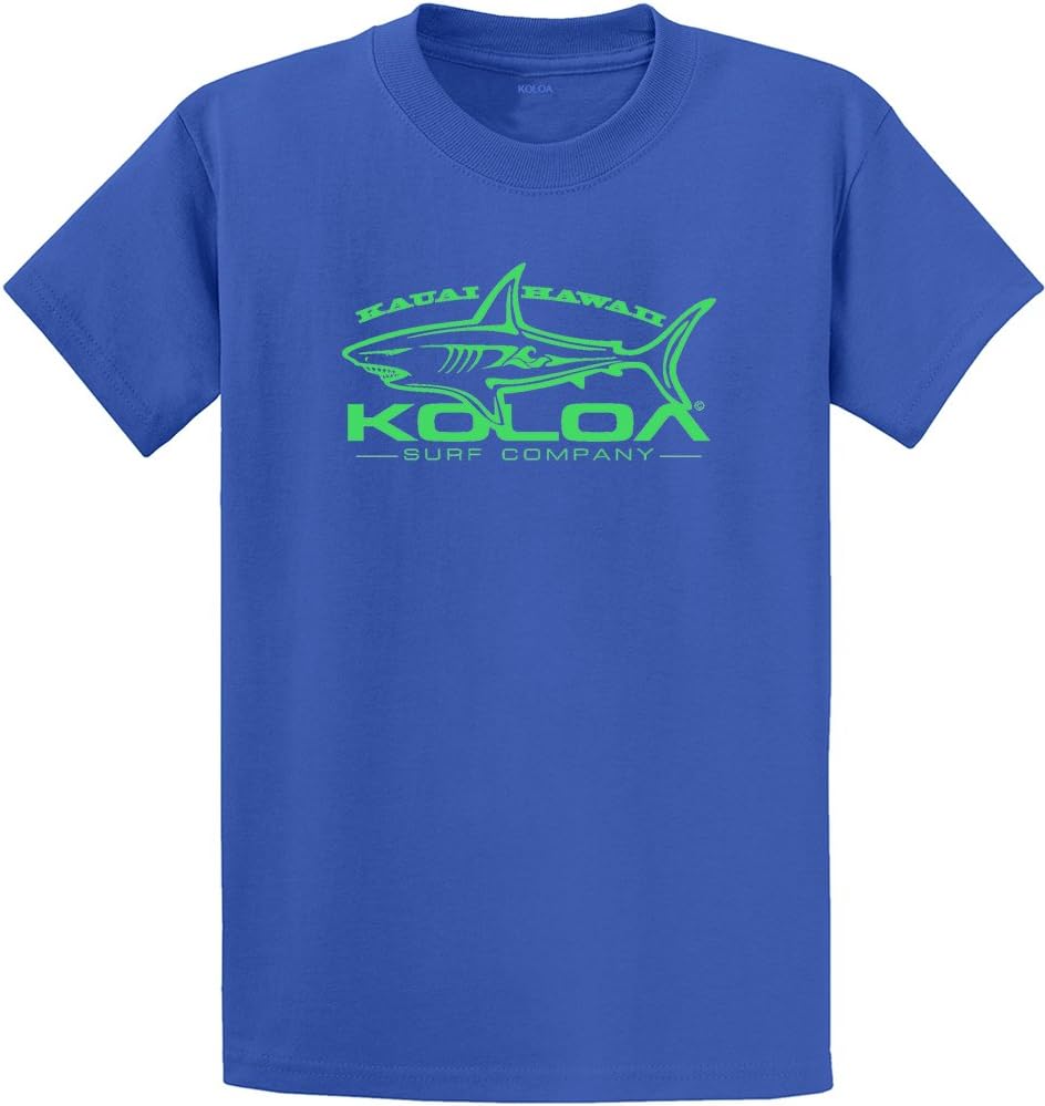 Koloa Surf Youth Great White Shark Logo Heavyweight Tee Size XS-XL - Royal \/ Green