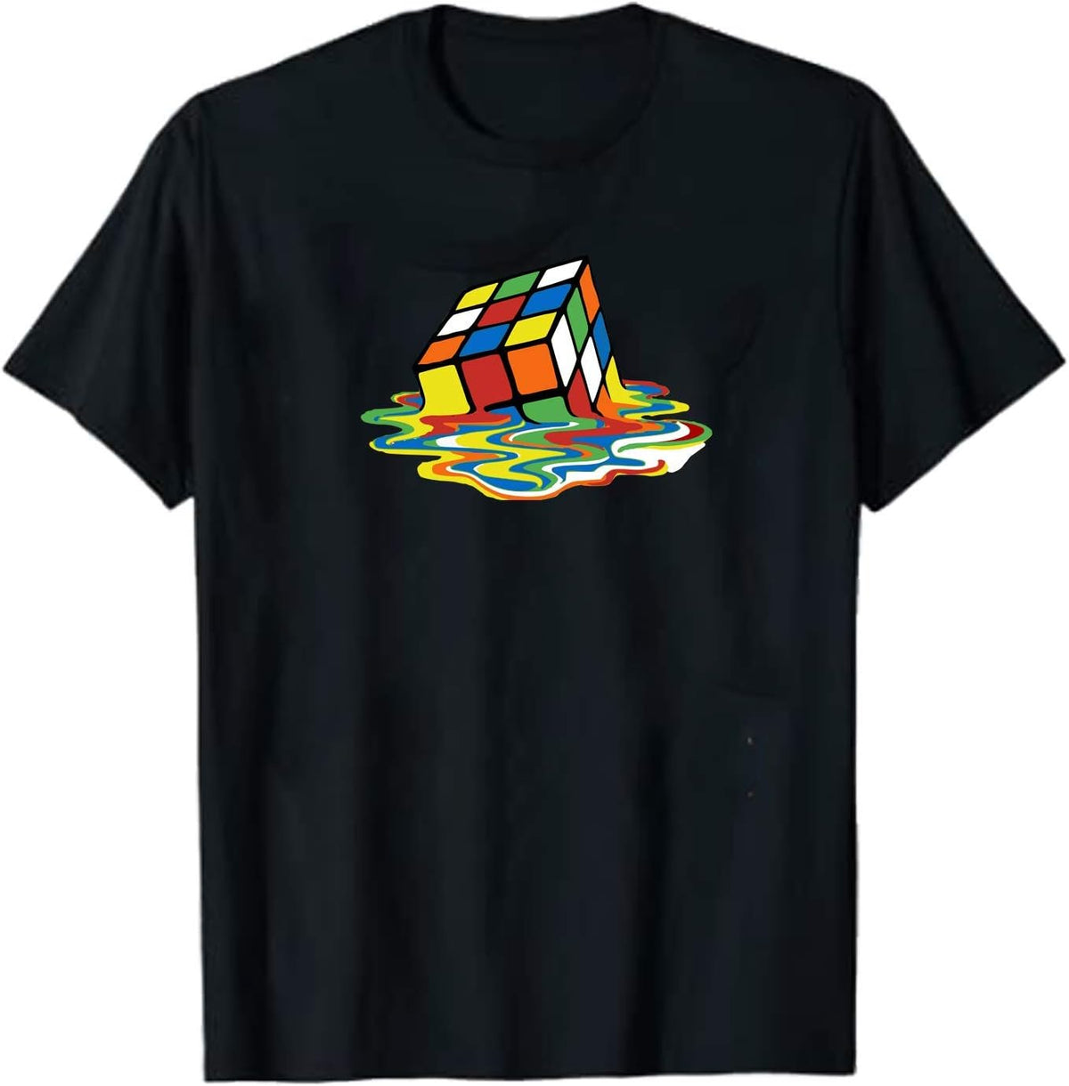 Melted Rubi Cube 3D Model Puzzle T-Shirt, Melting Rubi Cube Shirt. Unisex T-Shirt Casual Short Sleeve - Black