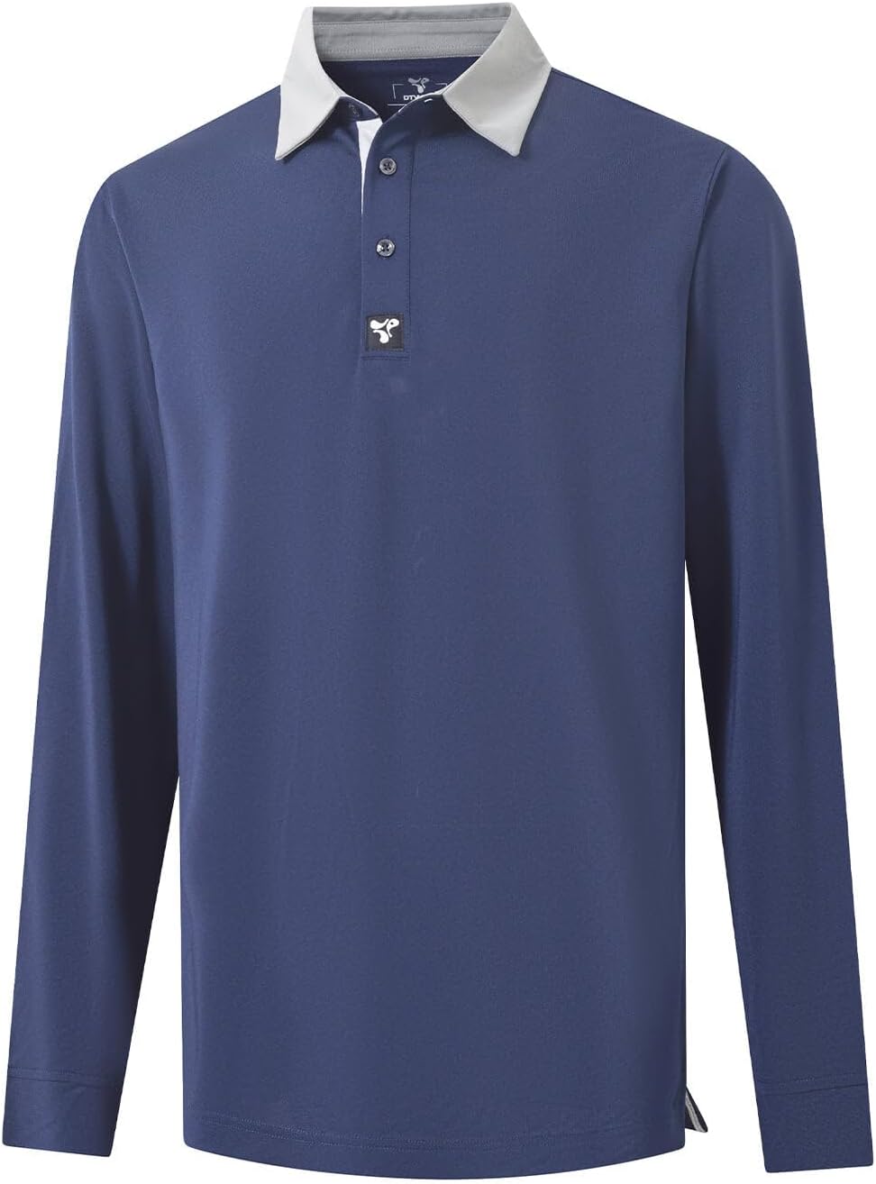 Tech Pique Performance Long Sleeve Golf Shirt for Men - Navy