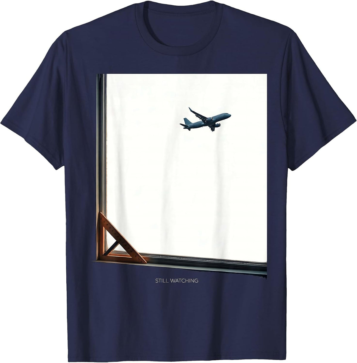 Men's Still Watching Editorial Conceptual Aviation Pilot T-Shirt - Navy Blue