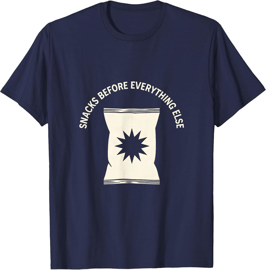 Snacks Before Everything Else Funny Food Lover Design T-Shirt - Navy Blue