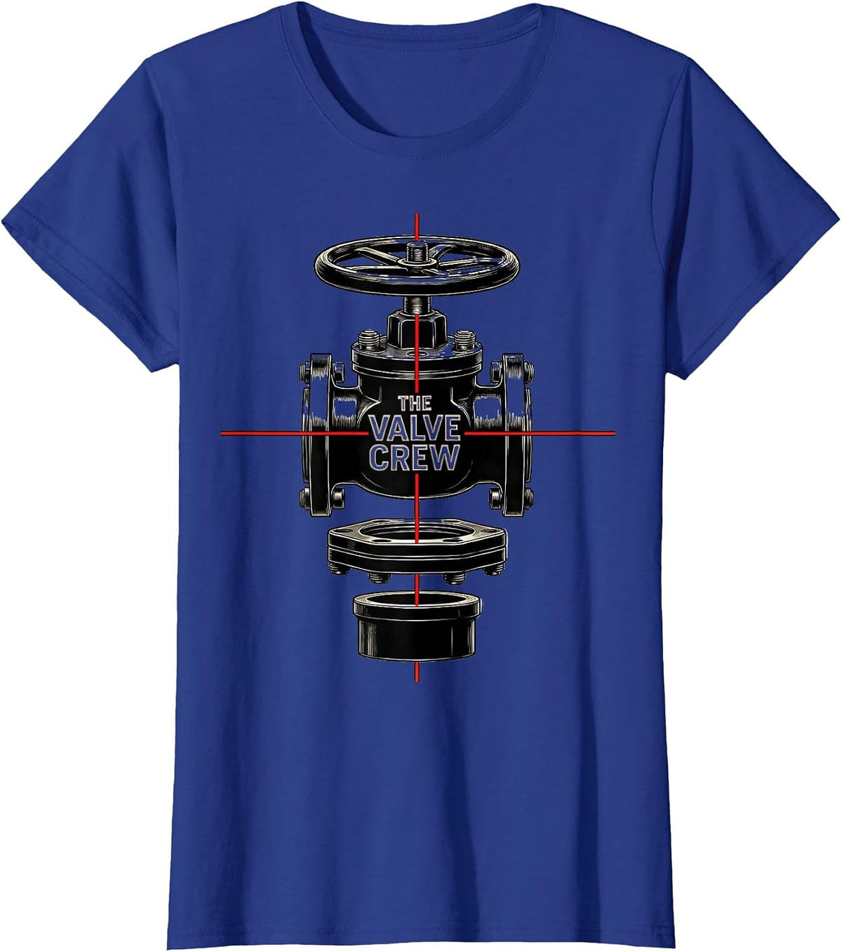 Women's THE VALVE CREW Exploded View Technical Firefighter Humor T-Shirt - Royal Blue
