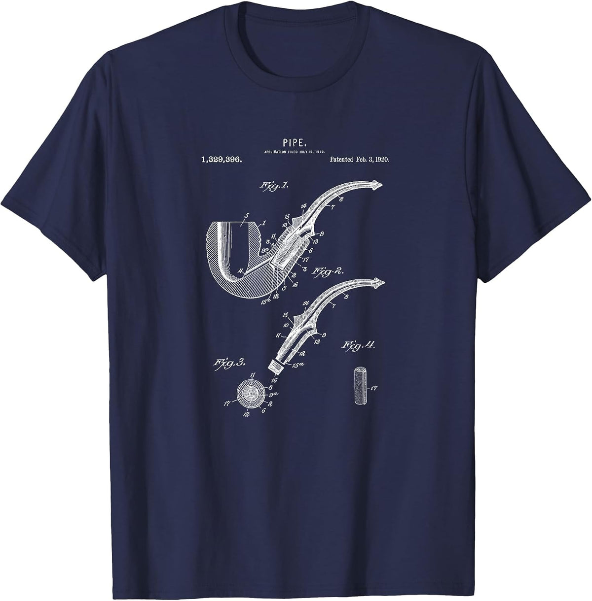 Vintage Smoking Pipe Blueprint Drawing Shirt - Detective T-Shirt T-Shirt - Navy Blue