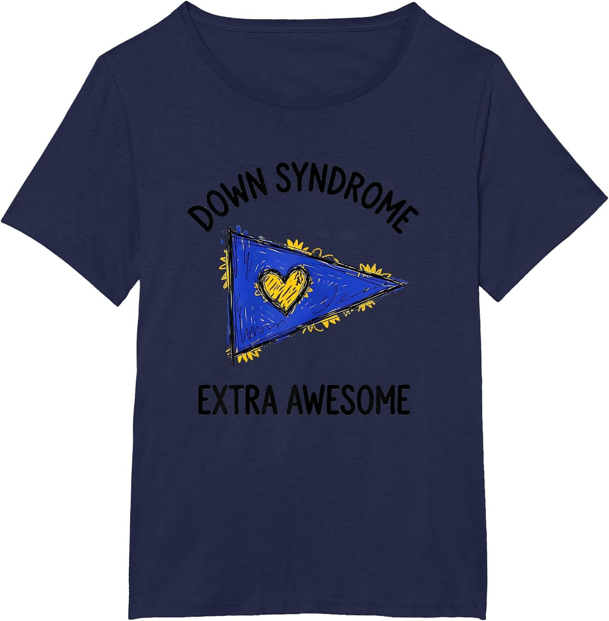 Women's Down Syndrome Extra Awesome Hand-Sketched Awareness Support T-Shirt - Navy Blue